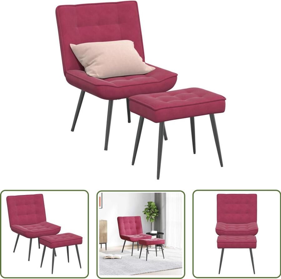 VidaXL Fauteuil Relaxfauteuil Relaxstoel met voetenbank fluweel wijnrood Voetenbank Lounge Wonen