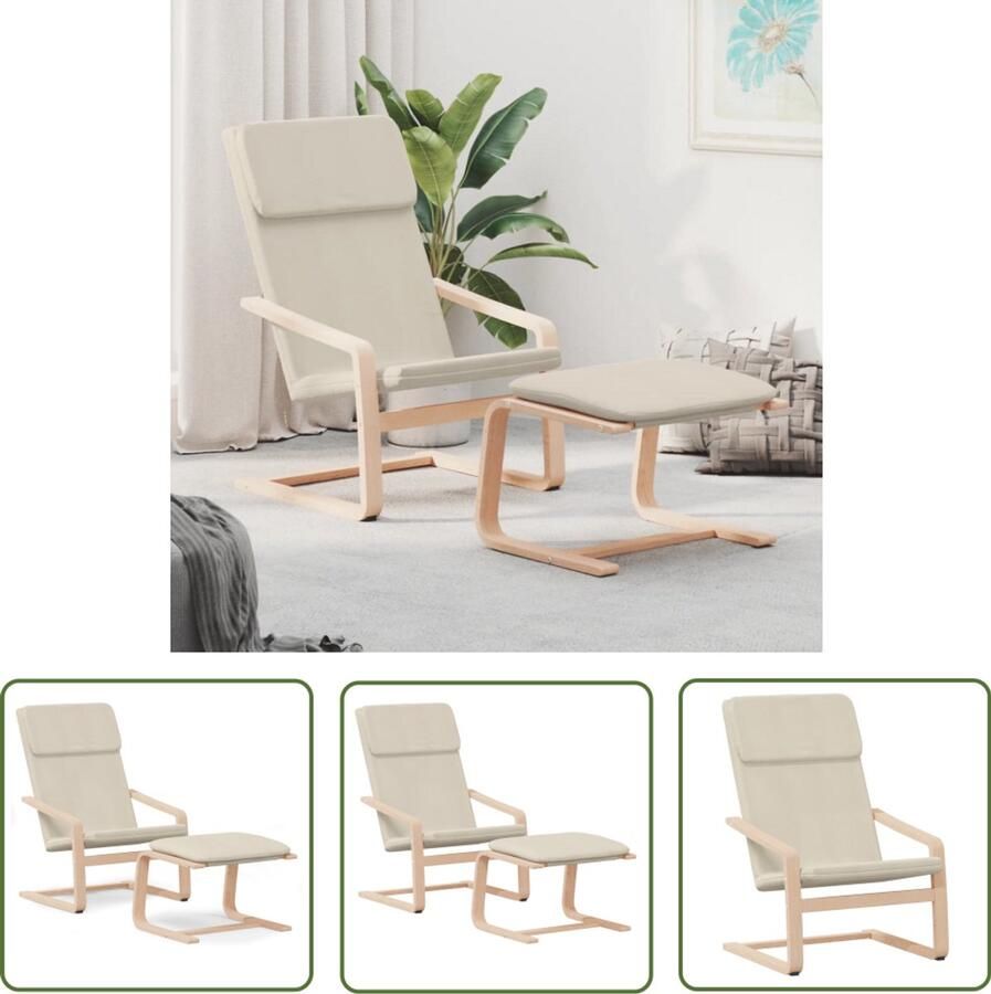 The Living Store Relaxstoel met voetenbank stof crèmekleurig Relaxfauteuil Fauteuil Voetenbank Lounge Stoel Zitcomfort