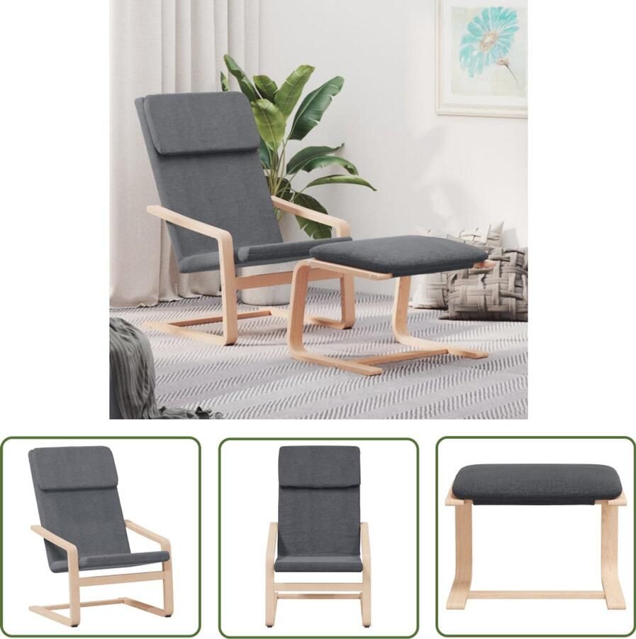 The Living Store Relaxstoel met voetenbank stof donkergrijs Relaxstoel Fauteuil Lounge Stoel Voetenbank Donkere Kleuren