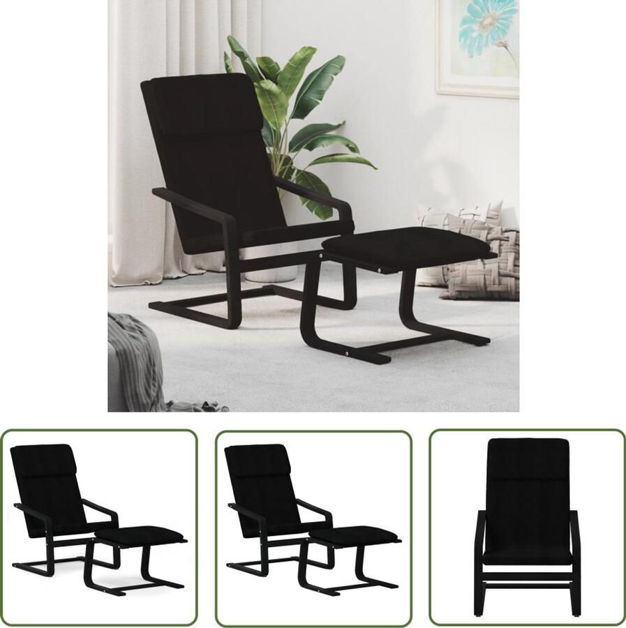 The Living Store Relaxstoel met voetenbank stof zwart Relaxstoel Fauteuil Lounge Stoel Zitzak Loungebank