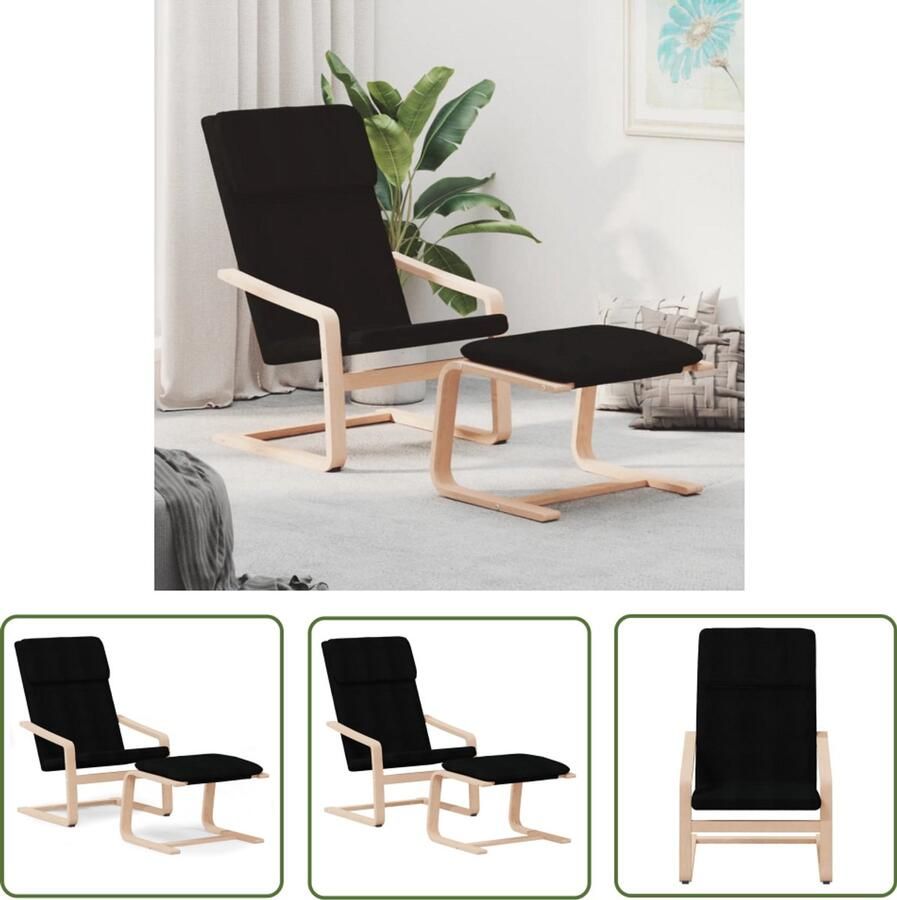 The Living Store Relaxstoel met voetenbank stof zwart Relaxstoel Fauteuil Loungestoel Stoffen Bank Comfortabele Stoel