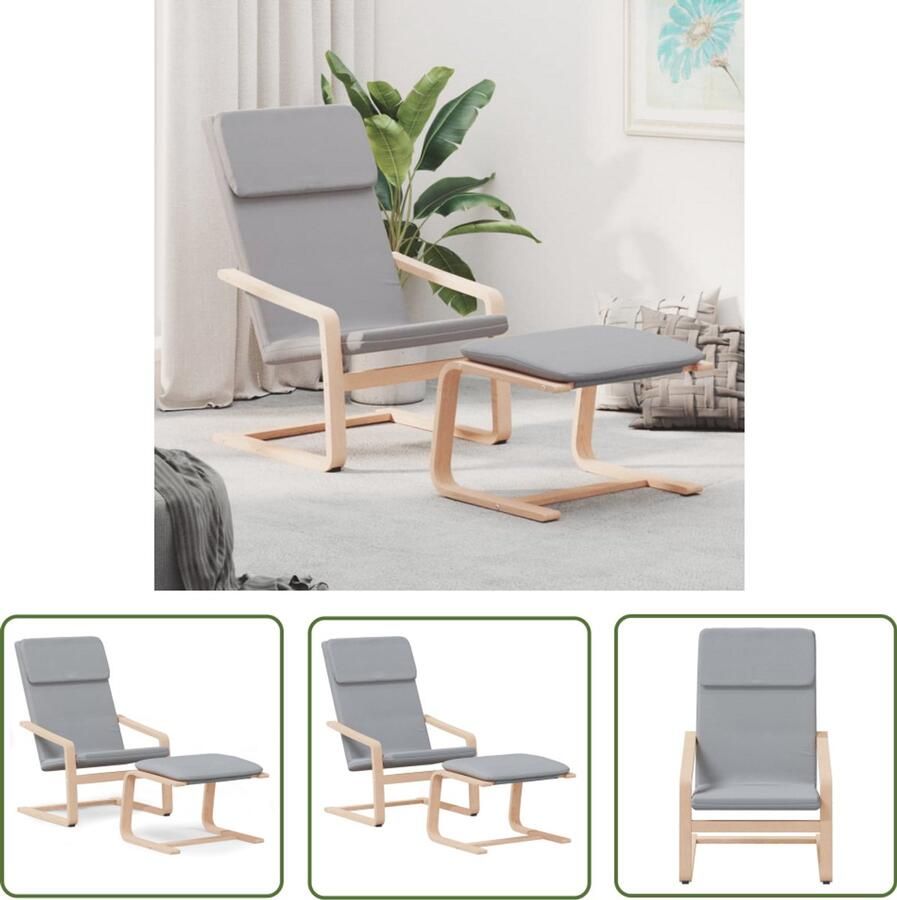 VidaXL Relaxstoel met voetenbankje stof lichtgrijs Relaxstoel Fauteuil Lounge Stoel Woonkamer Meubilair Grijs Meubilair