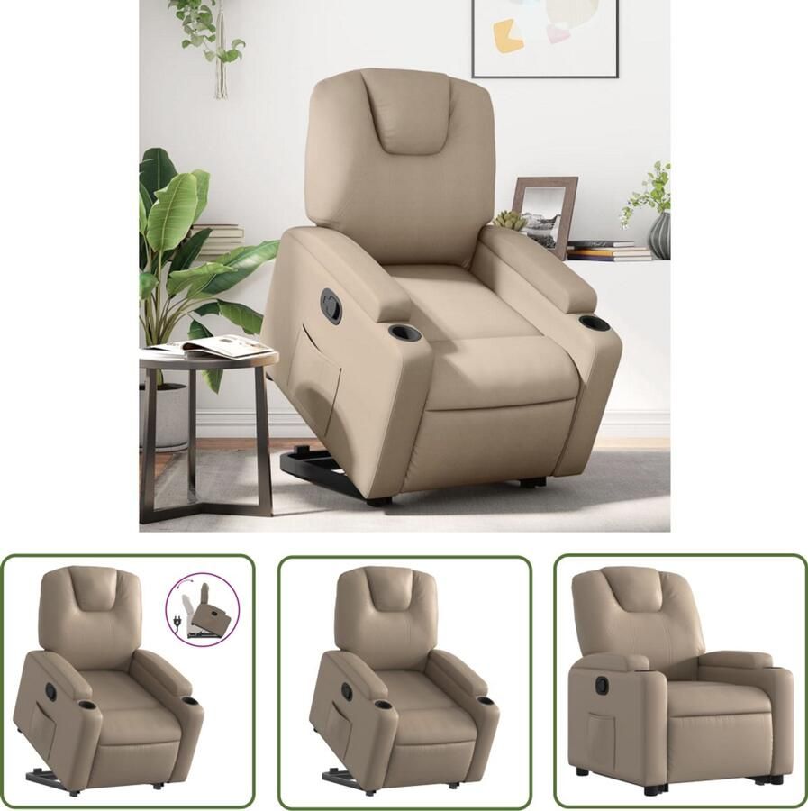 VidaXL Fauteuil Stapelstoelen Sta-op-stoel kunstleer cappuccinokleurig Loungestoel Elektrisch Bedienbare Stoel Ergonomische Stoel