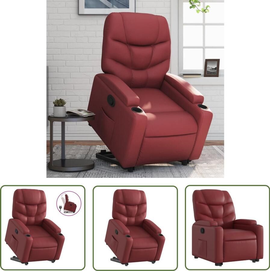 VidaXL Fauteuil Stapelstoelen Sta-op-stoel kunstleer wijnrood Elektrisch Bedienbaar Rolstoel Alternatief Zitten Gemakkelijker Opstaan