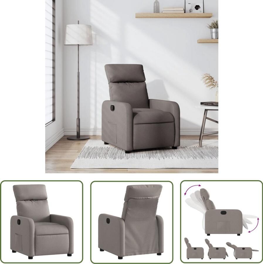 The Living Store Fauteuil verstelbaar stof taupe Verstelbare Fauteuil Lounge Stoel Fauteuils Relaxfauteuil Ergonomische Stoel