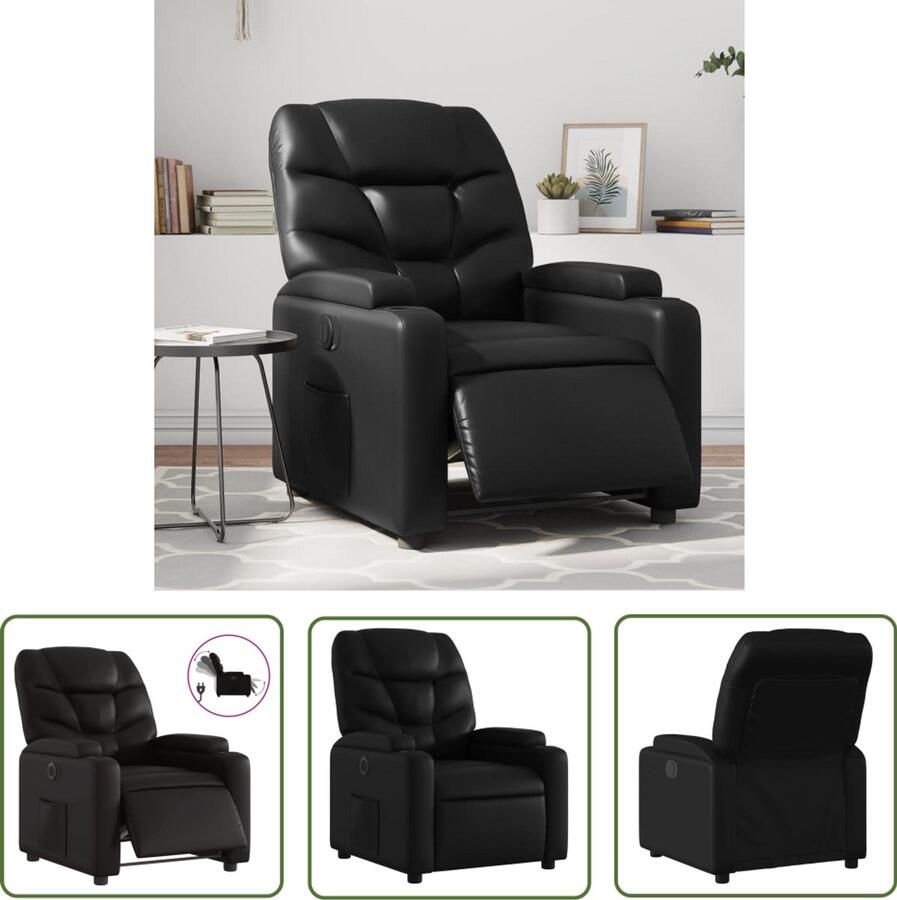 The Living Store Fauteuil elektrisch verstelbaar kunstleer zwart Elektrische Fauteuil Loungestoel Fauteuil Zwart Lederlook Fauteuil Verstelbare Fauteuil