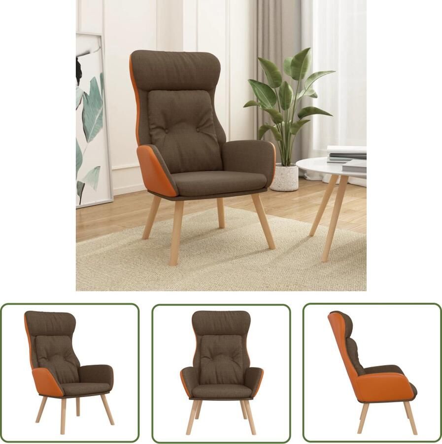 The Living Store Relaxstoel Bruin Fauteuil 70x77x94cm Dik gevoerd PVC en stoffen bekleding Relaxstoel Fauteuill Bruine Stoel Lounge Stoel Zitzak - Foto 3