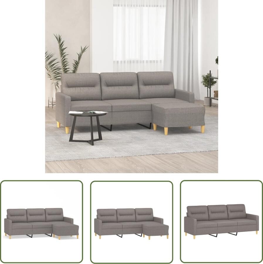 VidaXL Driezitsbank met voetenbank 180 cm stof taupe 3 Zits Bank Fauteuils Lounge Meubilair Salonmeubelen Bruikbare Sofa