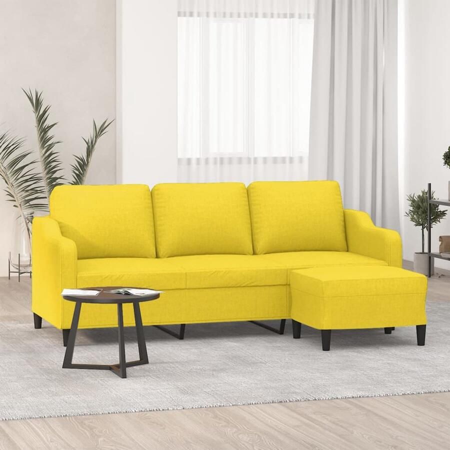The Living Store Driezitsbank met voetenbank 180 cm stof lichtgeel Drie Gezichtsbank Fauteuils Lounge Set Salon Meubilair Geel Sofa