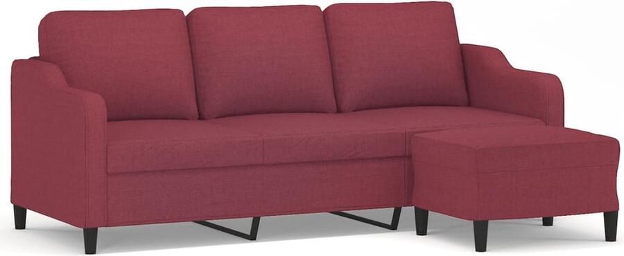 The Living Store Fauteuil met voetenbank Kleur- wijnrood Duurzame stof 3-zitsbank 198 x 77 x 80 cm Voetenbank 60 x 50 x 41 cm