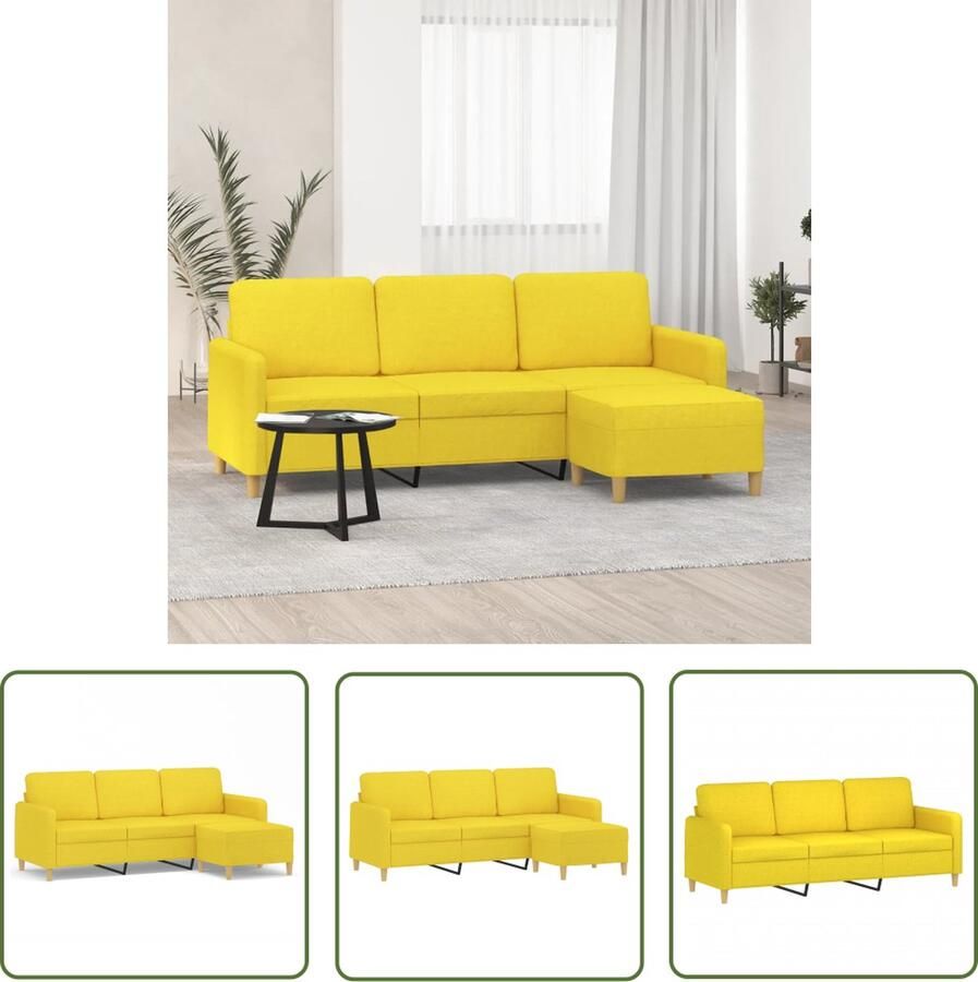 The Living Store Fauteuil Lichtgeel 3-zitsbank met voetenbank 198 x 77 x 80 cm Comfortabel en Duurzaam Drie Zitsbank Fauteuils Lounge Meubels Geel Sofa Huiskamer Meubilair
