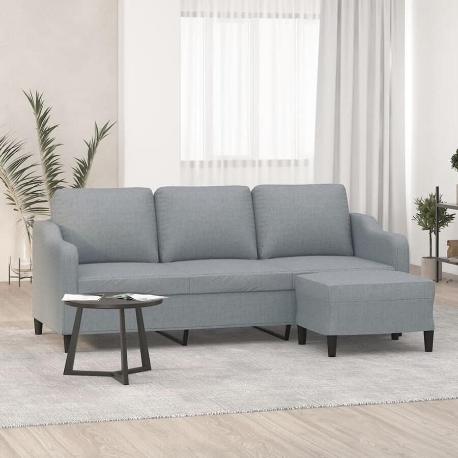 The Living Store Driezitsbank met voetenbank 180 cm stof lichtgrijs Drie Zitsbank Fauteuils Lounge Meubilair Grijs Sofa Relaxfauteuil