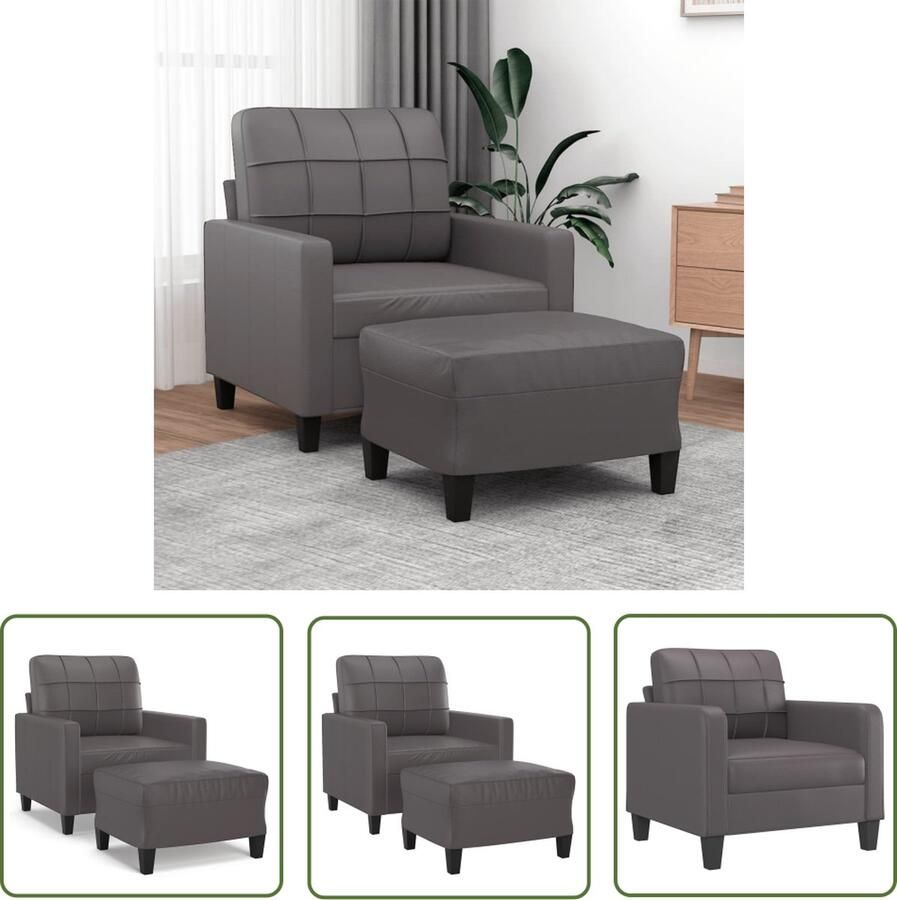 The Living Store Fauteuil met voetenbank 60 cm kunstleer grijs Fauteuil Grijze Fauteuils Grijs Lounge Stoel Grijs Relaxfauteuil Grijs Salontafel Grijs