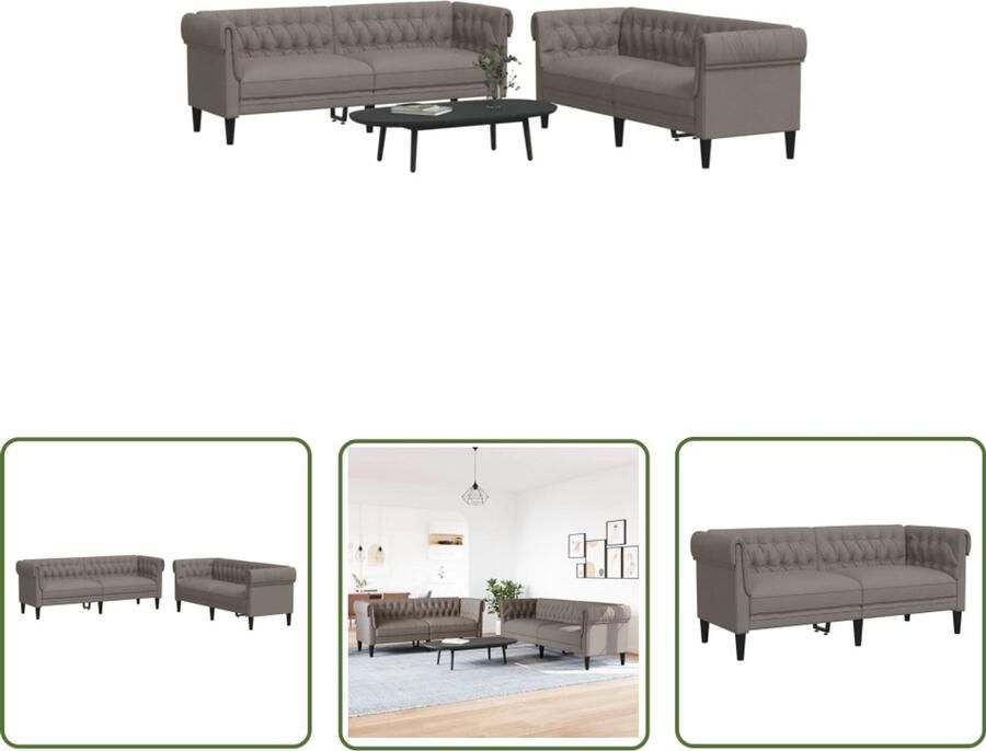 VidaXL 2-delige Loungeset stof taupe Loungeset Fauteuils Stoffen Sofa Loungemeubilair Moderne Bank