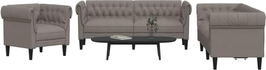 The Living Store 3-delige Loungeset stof taupe Loungeset Fauteuils Bankstel 2 Persoons Bank 3 Persoons Bank - Foto 2