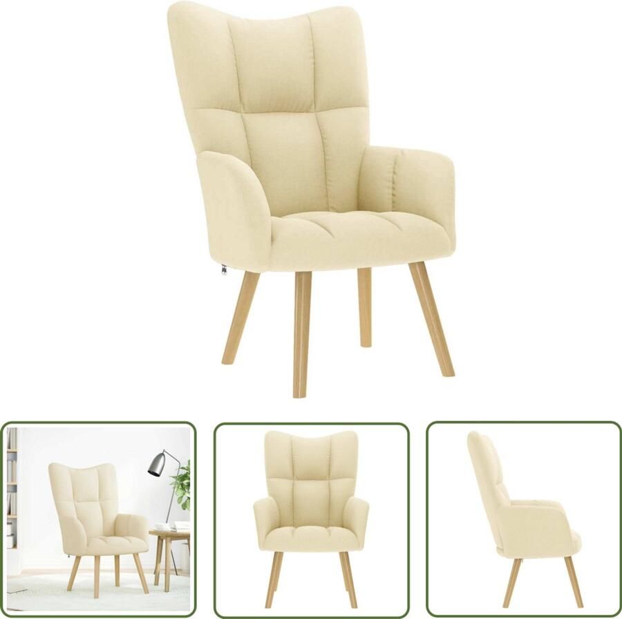 VidaXL Fauteuils Relaxfauteuil Relaxstoel stof crèmekleurig Lounge Stoel Creme Kleur Velours Stoffen Bank