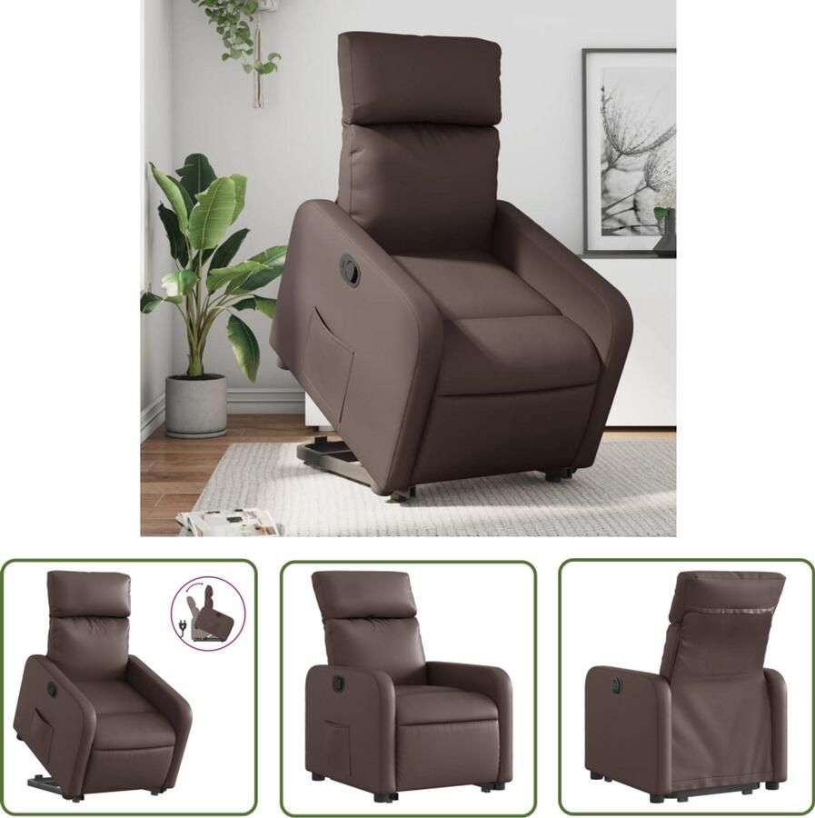 The Living Store Sta-op-fauteuil verstelbaar kunstleer bruin Verstelbare Stoel Elektrisch Opstarten Fauteuils Ergonomische Stoel Rolstoelvriendelijke Stoel