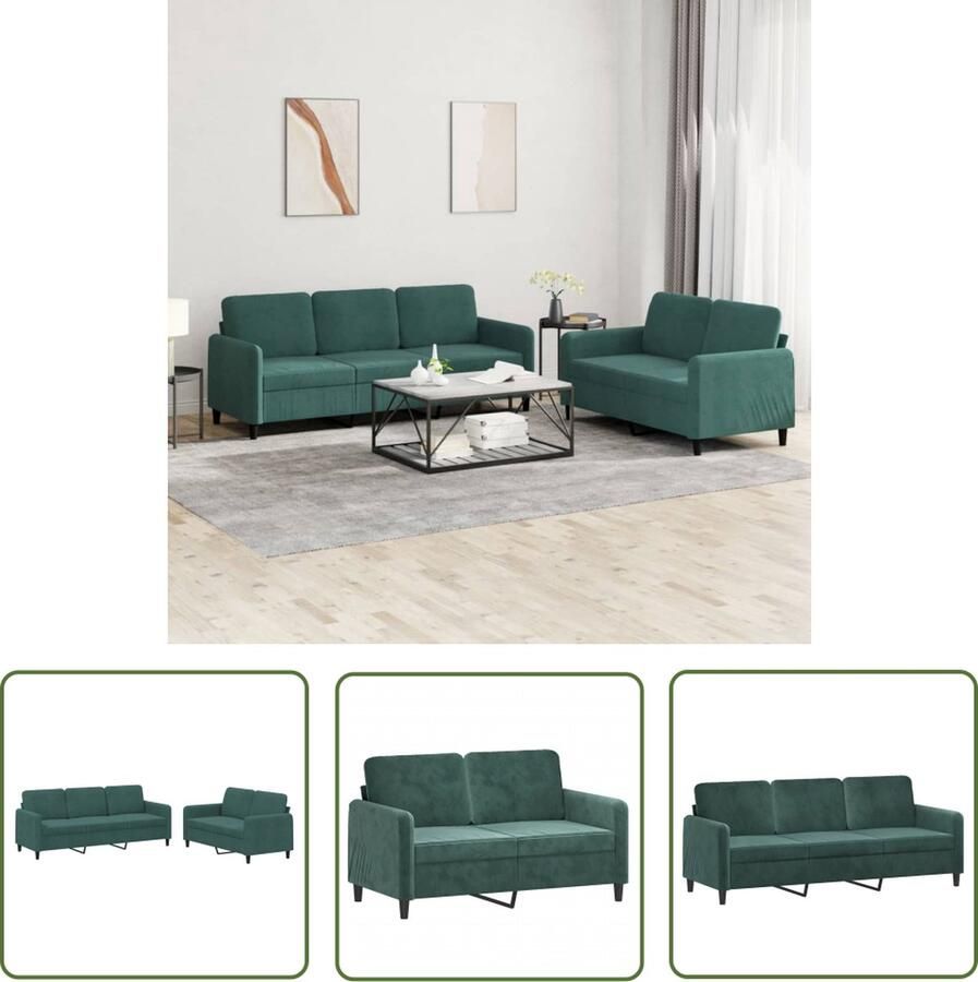 The Living Store Loungeset Fluweelbank Donkergroen 2-zitsbank 138 x 77 x 80 cm Comfortabel met dik gevoerde zitting Loungeset Fluweel Bank Donkere Groene Bank 2 Persoons Bank Bankstel