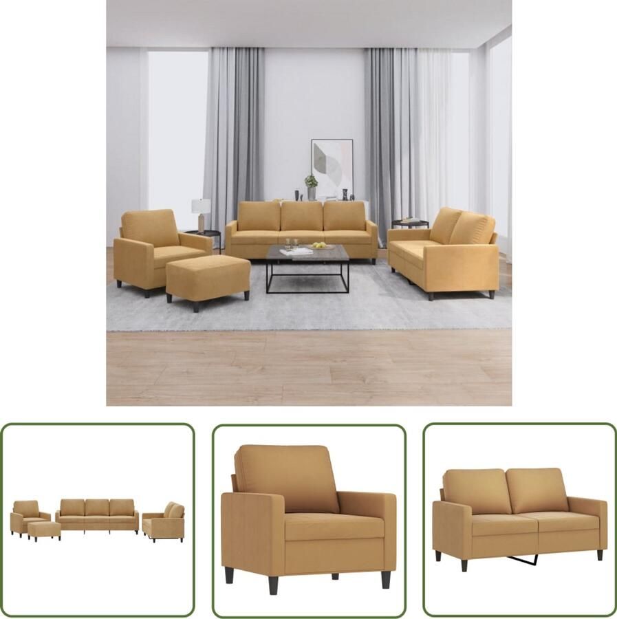 VidaXL Fluweel Bankstel Bruine Lounge Set 4-delige Loungeset met kussens fluweel bruin Loungebank Salon Meubilair Moderne Sofa