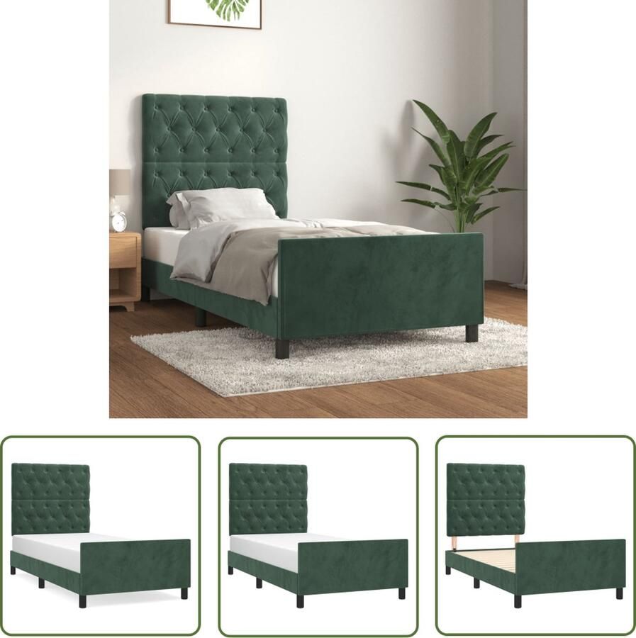 The Living Store Bedframe Zacht fluweel Verstelbare hoogte Ondersteunende poten Multiplex lattenbodem Comfortabele ondersteuning Donkergroen 203x83x118 128 cm Geschikt voor 80x200 cm matras