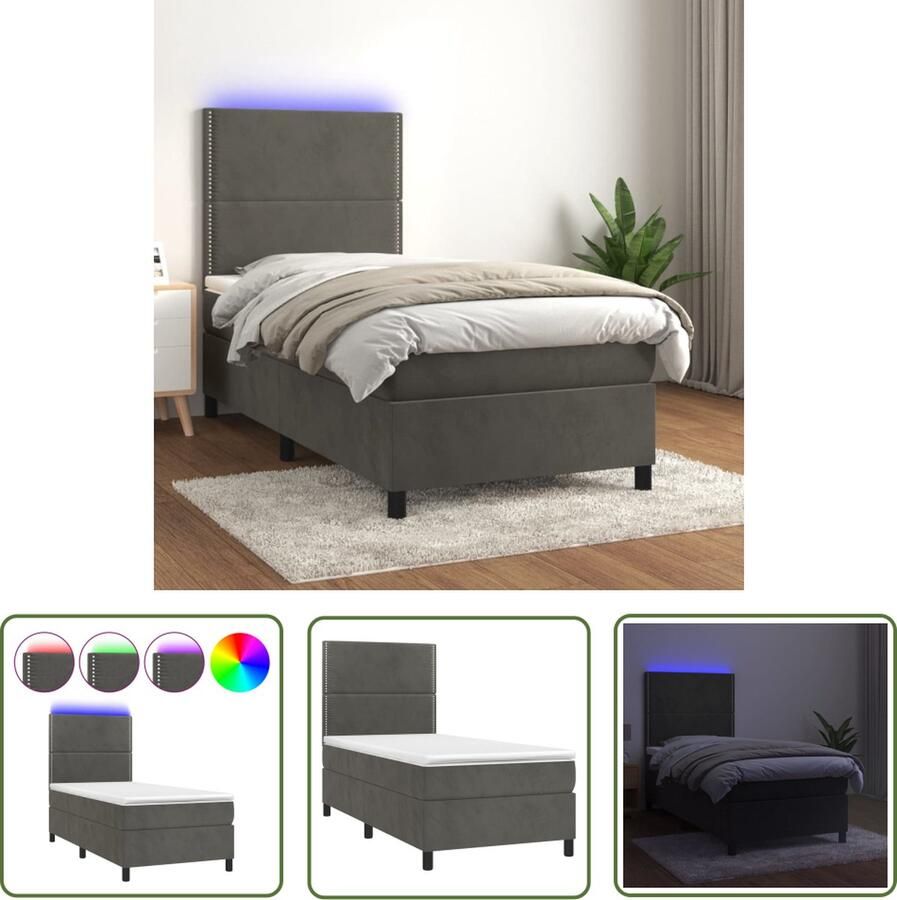 The Living Store Boxspring Bed Fluwelen materiaal Verstelbaar hoofdbord Kleurrijke LED-verlichting Pocketvering matras Huidvriendelijk topmatras 193 x 90 x 118 128 cm incl handleiding