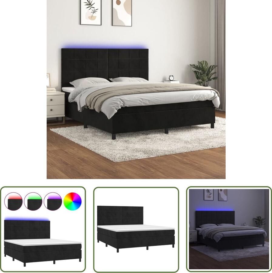 The Living Store Boxspring Bed Zacht fluwelen stof Verstelbaar hoofdbord Kleurrijke LED-verlichting Pocketvering matras Huidvriendelijk topmatras 203x160x118 128cm
