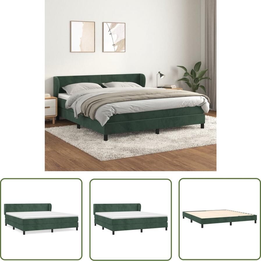 The Living Store Boxspring met matras fluweel donkergroen 160x200 cm Boxspring Bed Fluweel Bed Donkere Groene Bed Tweepersoons Bed Slaapcomfort