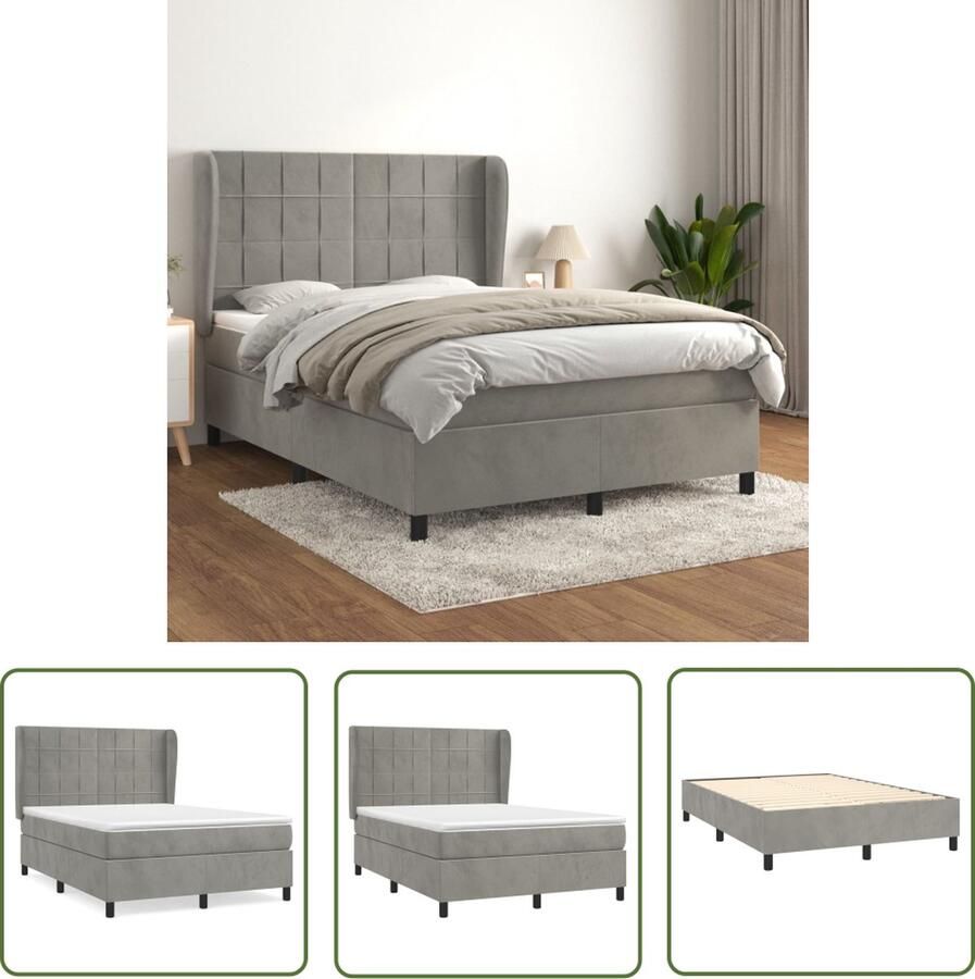 The Living Store Boxspring bed Fluweel 193 x 147 x 118 128 cm Pocketvering matras 140 x 190 x 20 cm Bedtopmatras 140 x 190 x 5 cm Lichtgrijs Wit HygiÃnisch