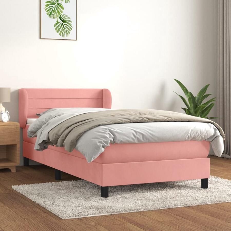 The Living Store Boxspring bed Roze 100x200x118 128 cm Fluweel Pocketvering Boxspring Bed Fluweel Bed Roze Bed Tweepersoons Bed King Size Bed