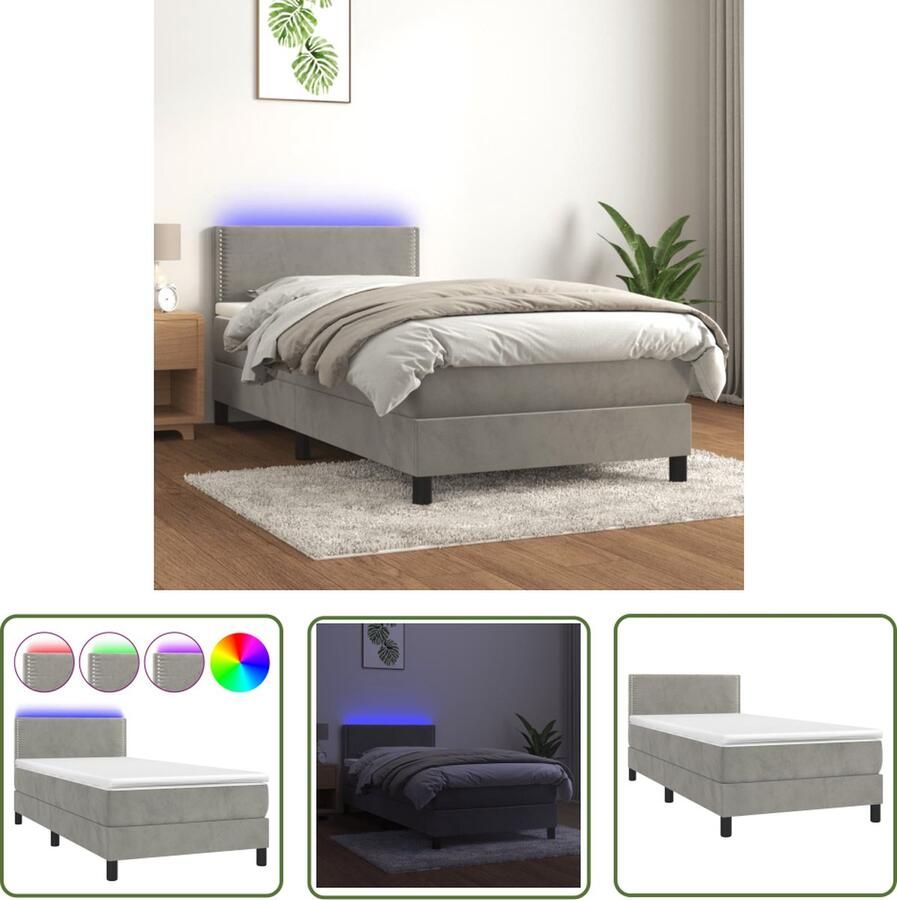 The Living Store Bed Fluweel Boxspring 90x200 Verstelbaar hoofdbord Kleurrijke LED-verlichting Boxspring Fluweel Bed Led Lampje Tweepersoons Bed King Size Bed