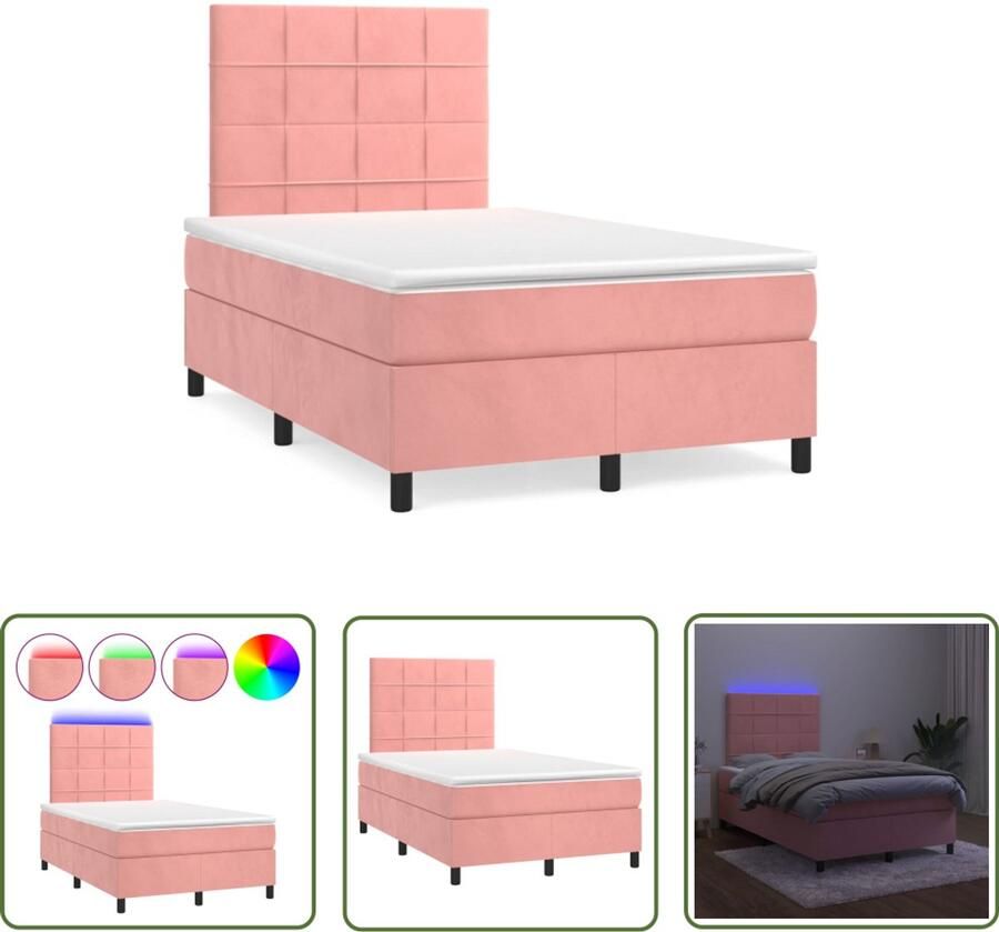 VidaXL Boxspring met matras en LED fluweel roze 120x190 cm Boxspring Fluweel Bed Roze Bed Led Bed Slaapcomfort