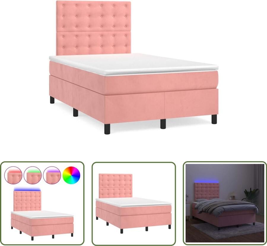 VidaXL Boxspring met matras en LED fluweel roze 120x190 cm Boxspring Fluweel Bed Roze Bed Led Bed Tweepersoonsbed