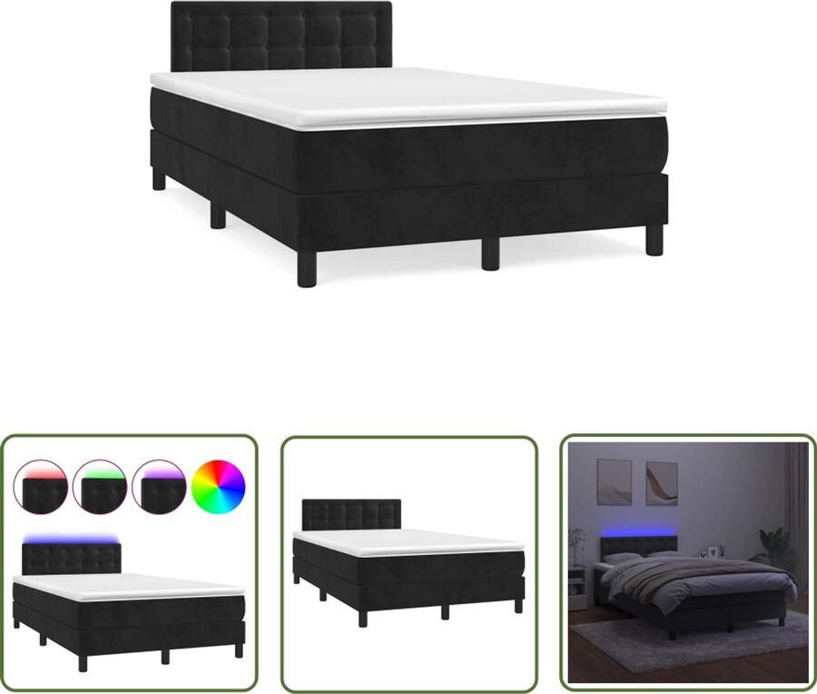 VidaXL Boxspring met matras en LED fluweel zwart 120x190 cm Boxspring Fluweel Bed Led Bed Slaapcomfort Design Bed