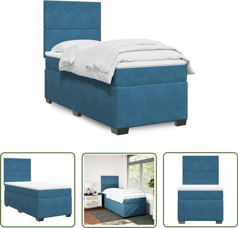 VidaXL Boxspring met matras fluweel blauw 90x190 cm Boxspring Fluweel Bed Blauwe Boxspring Tweepersoons Bed Boxspring Frame