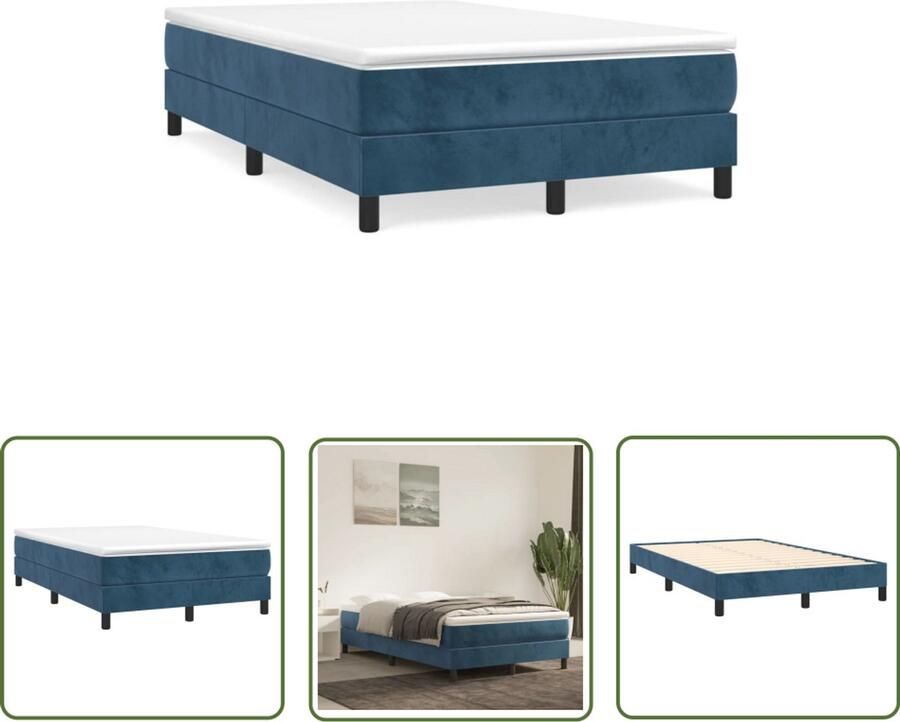 VidaXL Boxspring met matras fluweel donkerblauw 120x190 cm Boxspring Fluweel Bed Donkere Blauwe Bedden Tweepersoons Bed Boxspring Kopen