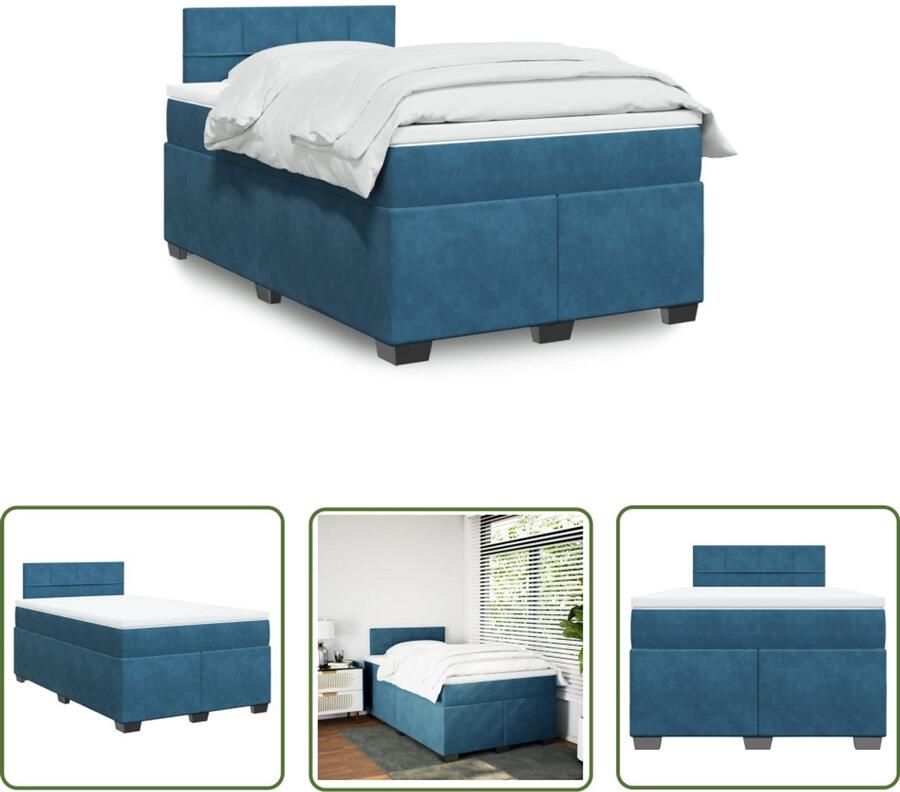 VidaXL Boxspring met matras fluweel donkerblauw 120x190 cm Boxspring Fluweel Bed Donkere Blauwe Boxspring Tweepersoons Bed Boxspring Frame