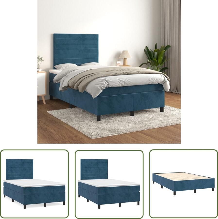 The Living Store Boxspringbed Fluweel Pocketvering Middelharde ondersteuning Huidvriendelijk Donkerblauw 203 x 120 x 118 128 cm Boxspring Fluweel Bed Donkere Kleuren Tweepersoonsbed Boxspring Frame