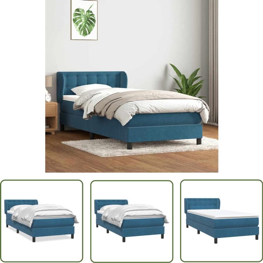 VidaXL Boxspring met matras fluweel donkerblauw 80x220 cm Boxspring Fluweel Bed Donkere Kleuren Tweepersoons Bed Matras