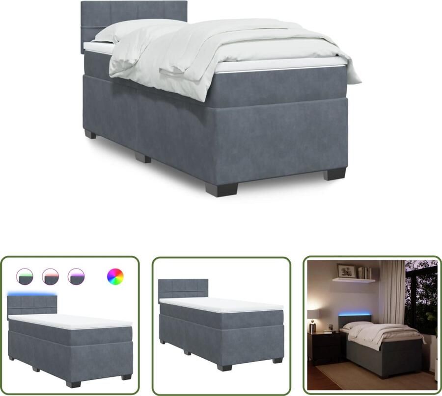 VidaXL Boxspring met matras fluweel donkergrijs 100x200 cm Boxspring Fluweel Bed Donkere Kleur Bed Slaapcomfort Compact Bed