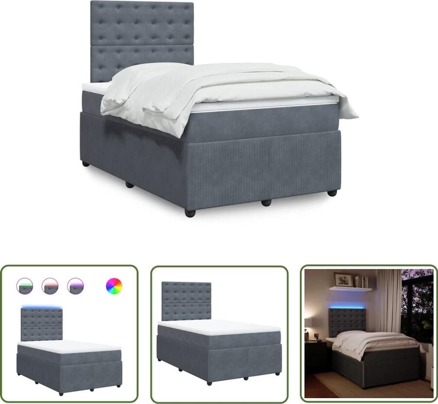 VidaXL Boxspring met matras fluweel donkergrijs 120x190 cm Boxspring Fluweel Bed Dark Grey Bed Led Bed Boxspring Kopen
