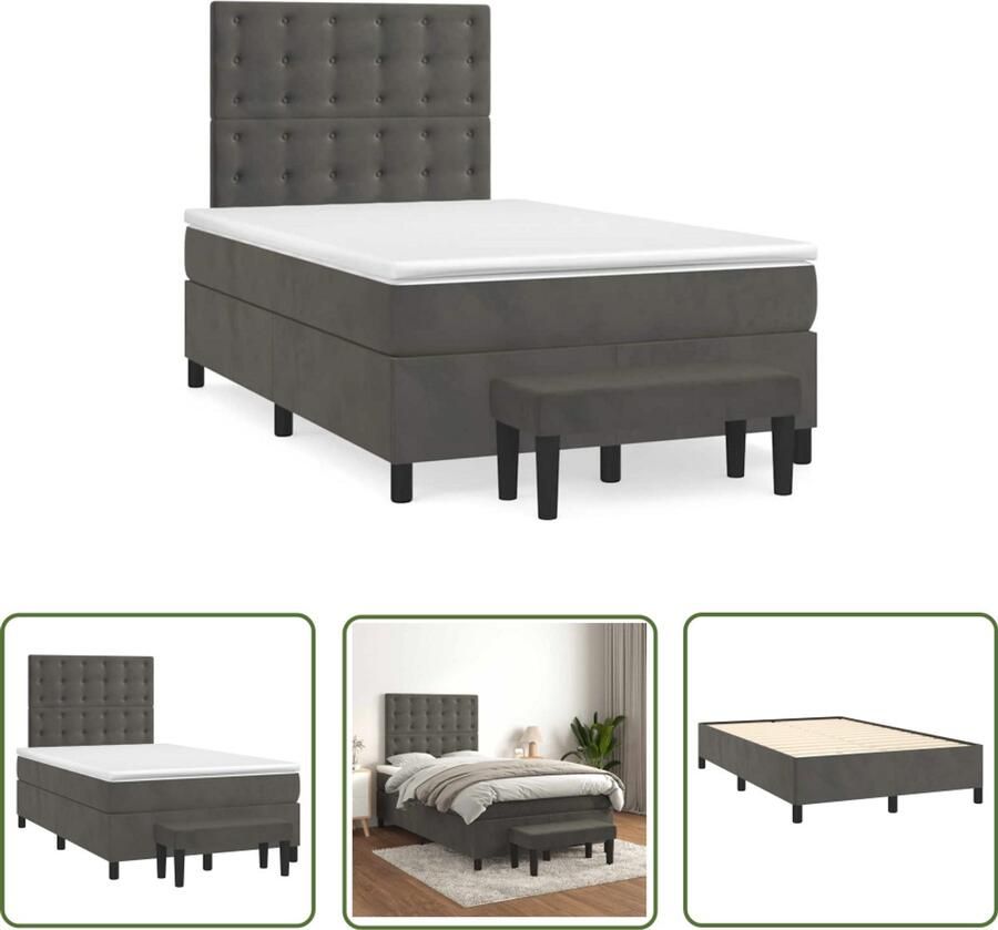 VidaXL Boxspring met matras fluweel donkergrijs 120x190 cm Boxspring Fluweel Bed Donkere Kleuren Boxspring Kopen Slaapkamer Decoratie