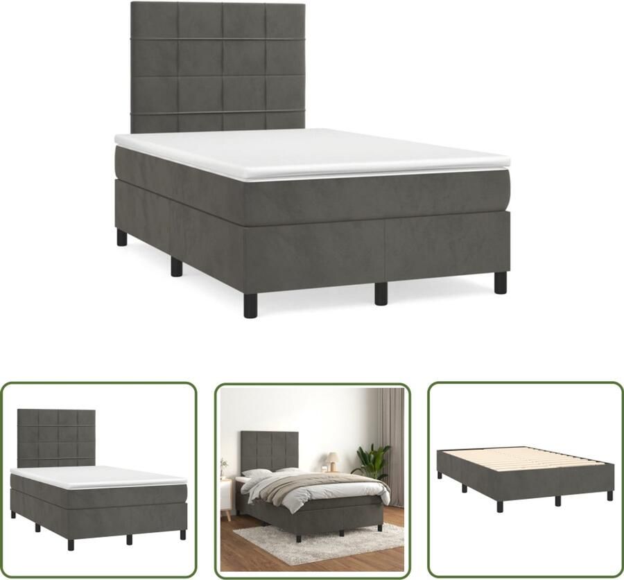 VidaXL Boxspring met matras fluweel donkergrijs 120x190 cm Boxspring Fluweel Bed Donkere Kleuren Slaapcomfort Luxe Bed