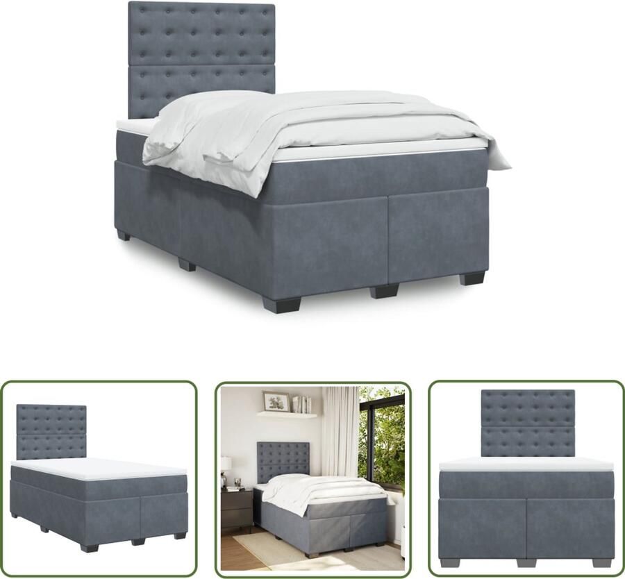 VidaXL Boxspring met matras fluweel donkergrijs 120x190 cm Boxspring Fluweel Bed Donkere Kleuren Tweepersoonsbed Boxspring Kopen - Foto 4