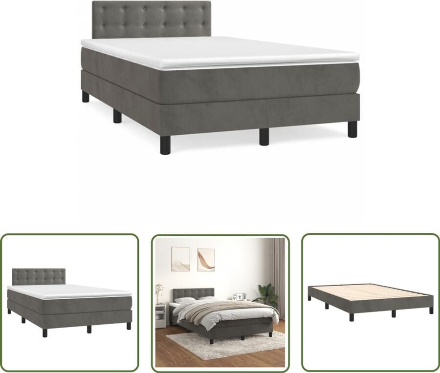VidaXL Boxspring met matras fluweel donkergrijs 120x190 cm Boxspring Fluweel Bed Donkere Kleuren Tweepersoonsbed Boxspring Met Matras