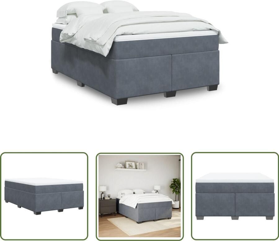 VidaXL Boxspring met matras fluweel donkergrijs 160x200 cm Boxspring Fluweel Bed Donkere Kleuren Tweepersoons Bed Luxe Bed