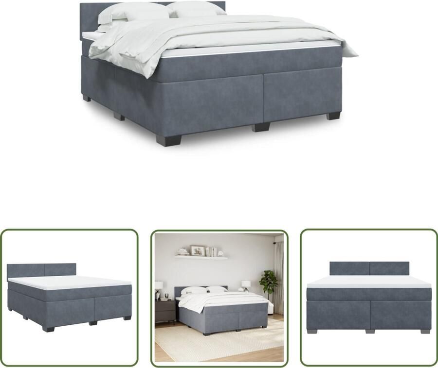 VidaXL Boxspring met matras fluweel donkergrijs 180x200 cm Boxspring Fluweel Bed Donkere Kleuren Tweepersoons Bed Groot Bed