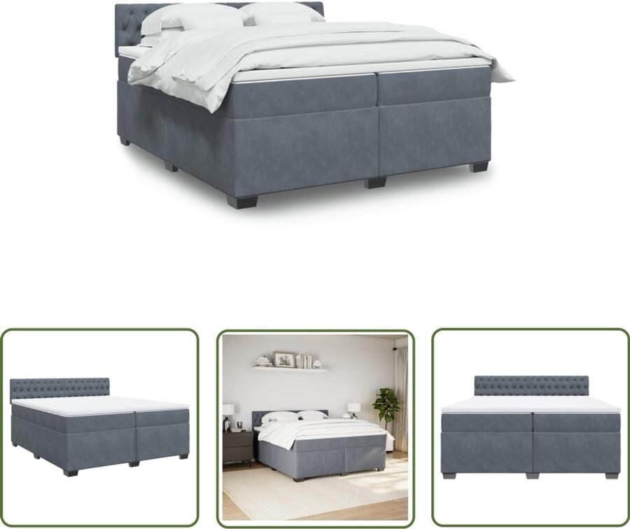 VidaXL Boxspring met matras fluweel donkergrijs 200x200 cm Boxspring Fluweel Bed Donkere Kleuren Groot Tweepersoonsbed Boxspring Kopen
