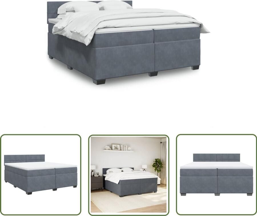 VidaXL Boxspring met matras fluweel donkergrijs 200x200 cm Boxspring Fluweel Bed Donkere Kleuren Tweepersoons Bed Groot Bed