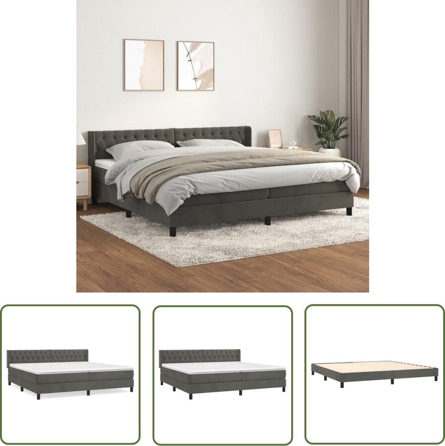 The Living Store Boxspringbed Fluweel Pocketvering Middelharde ondersteuning Hoogte verstelbaar Huidvriendelijk Donkergrijs 203x203x78 88 cm 100x200x20 cm (x2) 200x200x5 cm Inclusief montagehandleiding