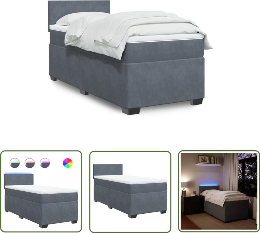 VidaXL Boxspring met matras fluweel donkergrijs 80x200 cm Boxspring Fluweel Bed Donkere Grijze Boxspring Met Led Boxspring 80x200